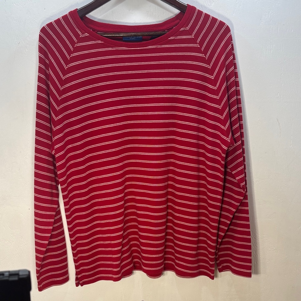 Karen Scott Classic Preppy Red & White Striped Long Sleeve Cotton Top SZ XL